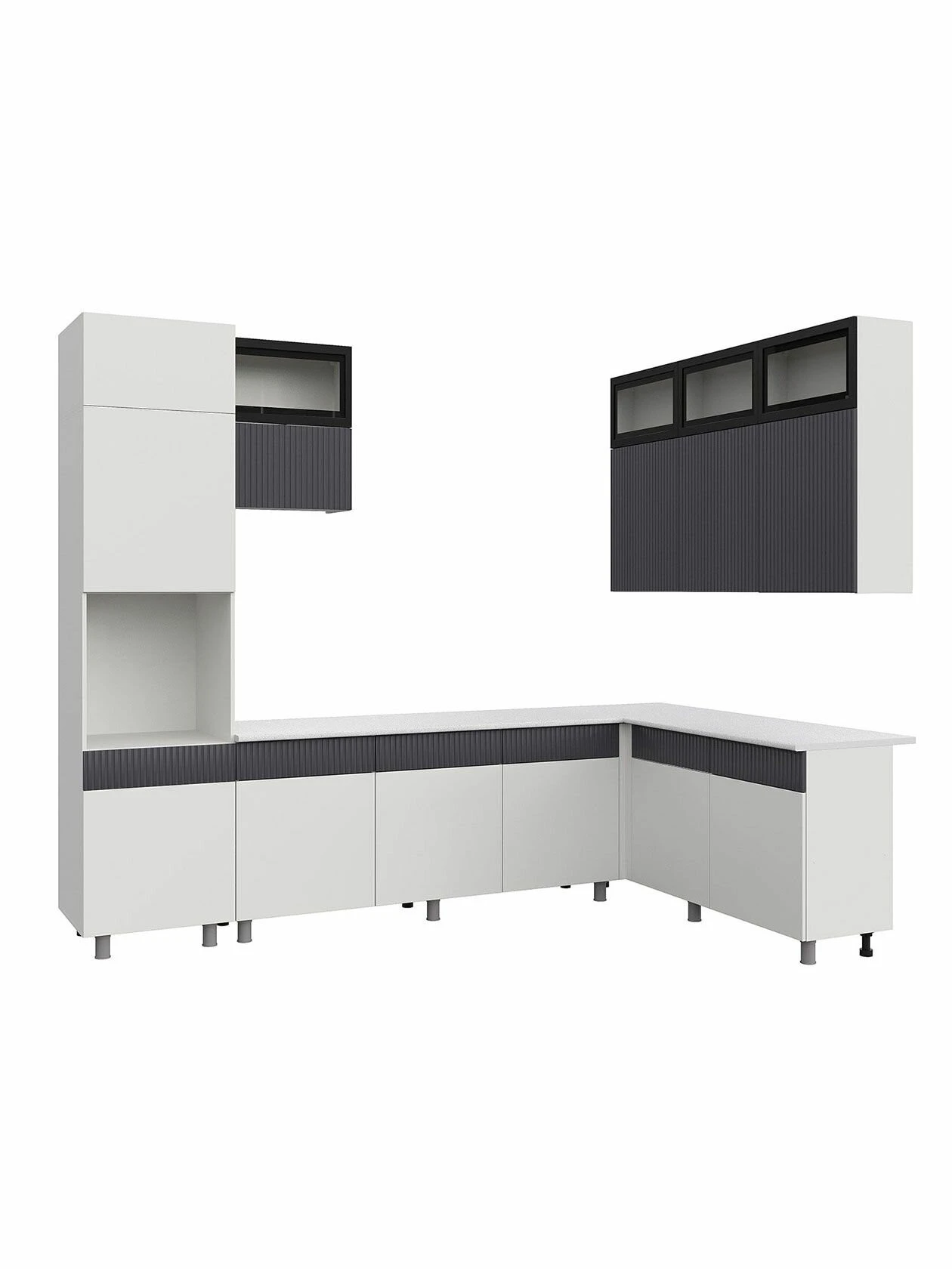 Кухонный гарнитур угловой Амилия 3х1.8 м, мебель для дома и кухни, Белый / Бланж / Графит матовый / Черный